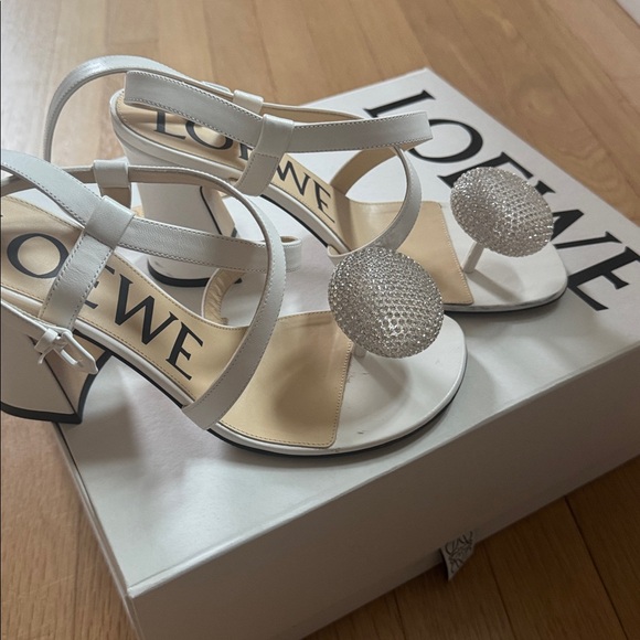 Loewe Shoes - Loewe White Crystal Embellished Sandals